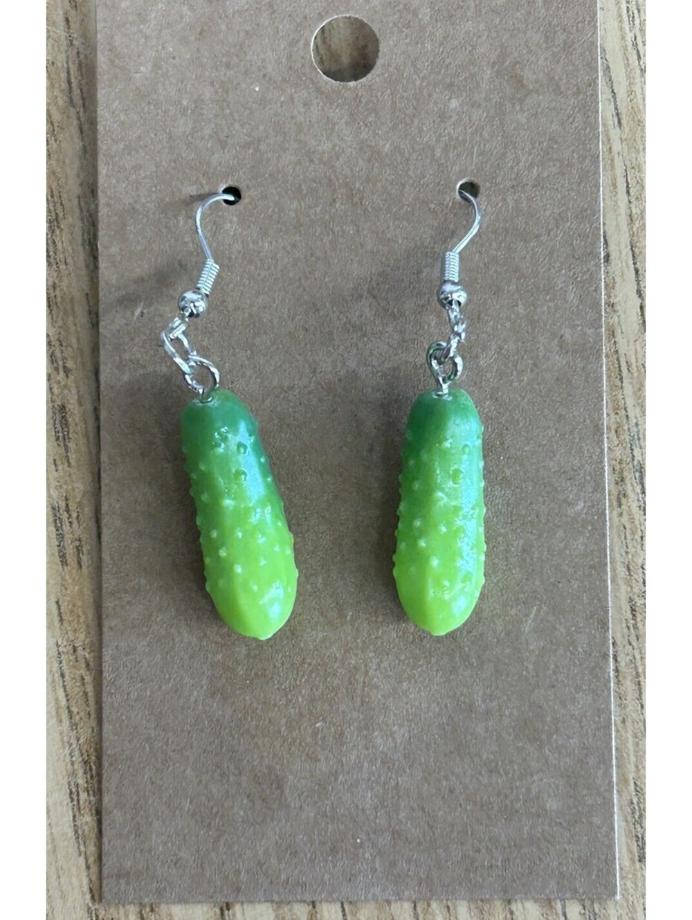 3D Dangle Drop Mini Pickle Earrings. Green Pickle Shape.Good Detail New On Card.